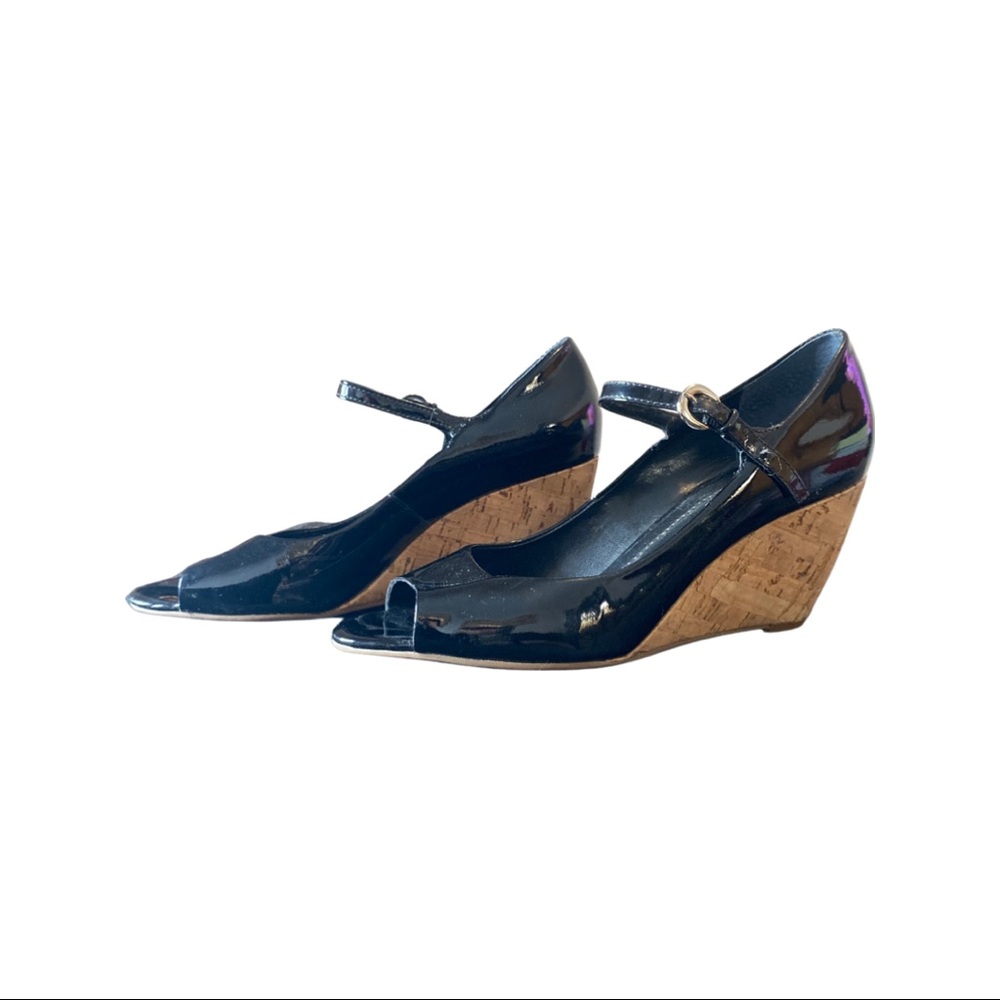 FRANCO SARTO EUREKA PATENT LEATHER WEDGE - PREOWNED